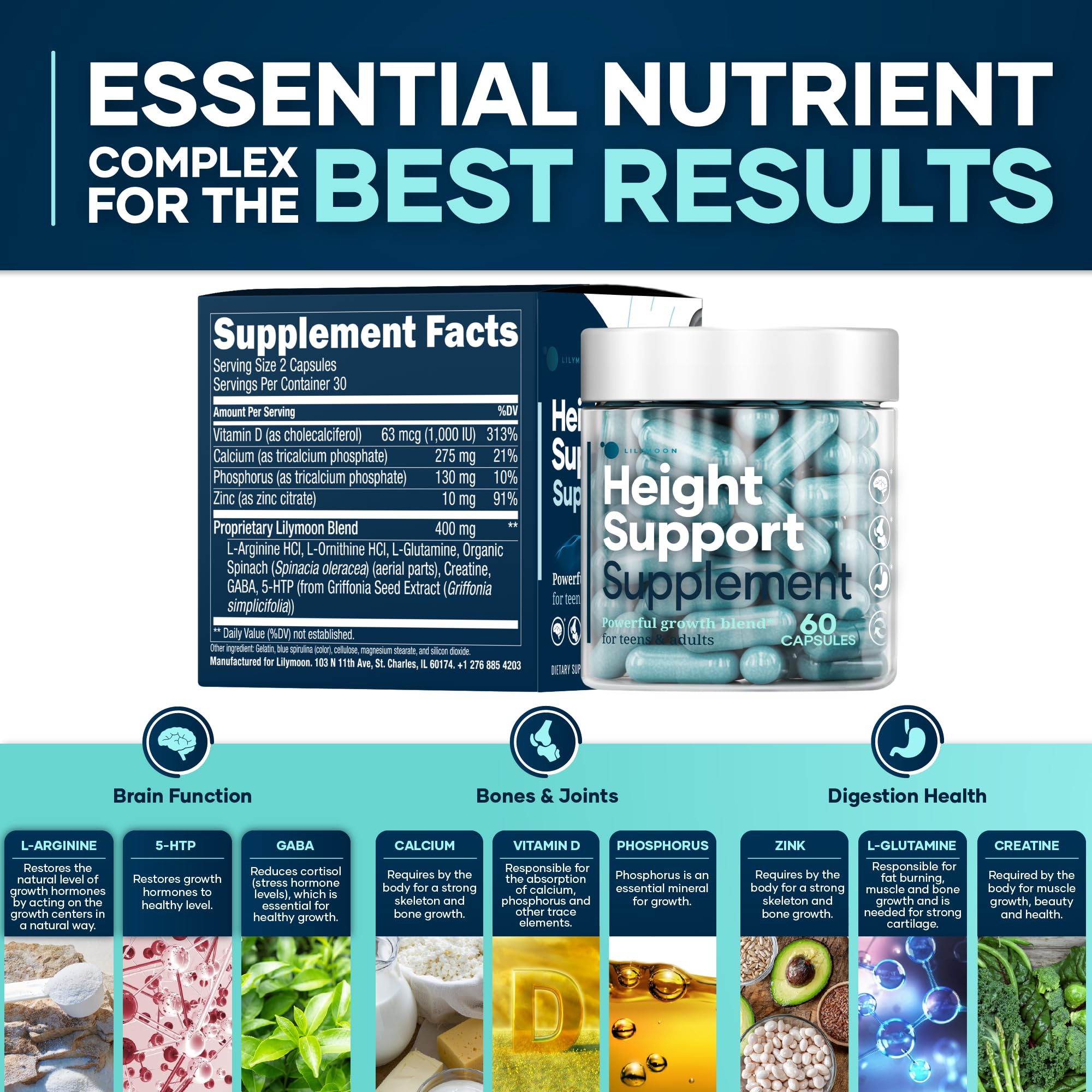 LM LILYNUTRAMOON Height & Bone Support Supplement packaging