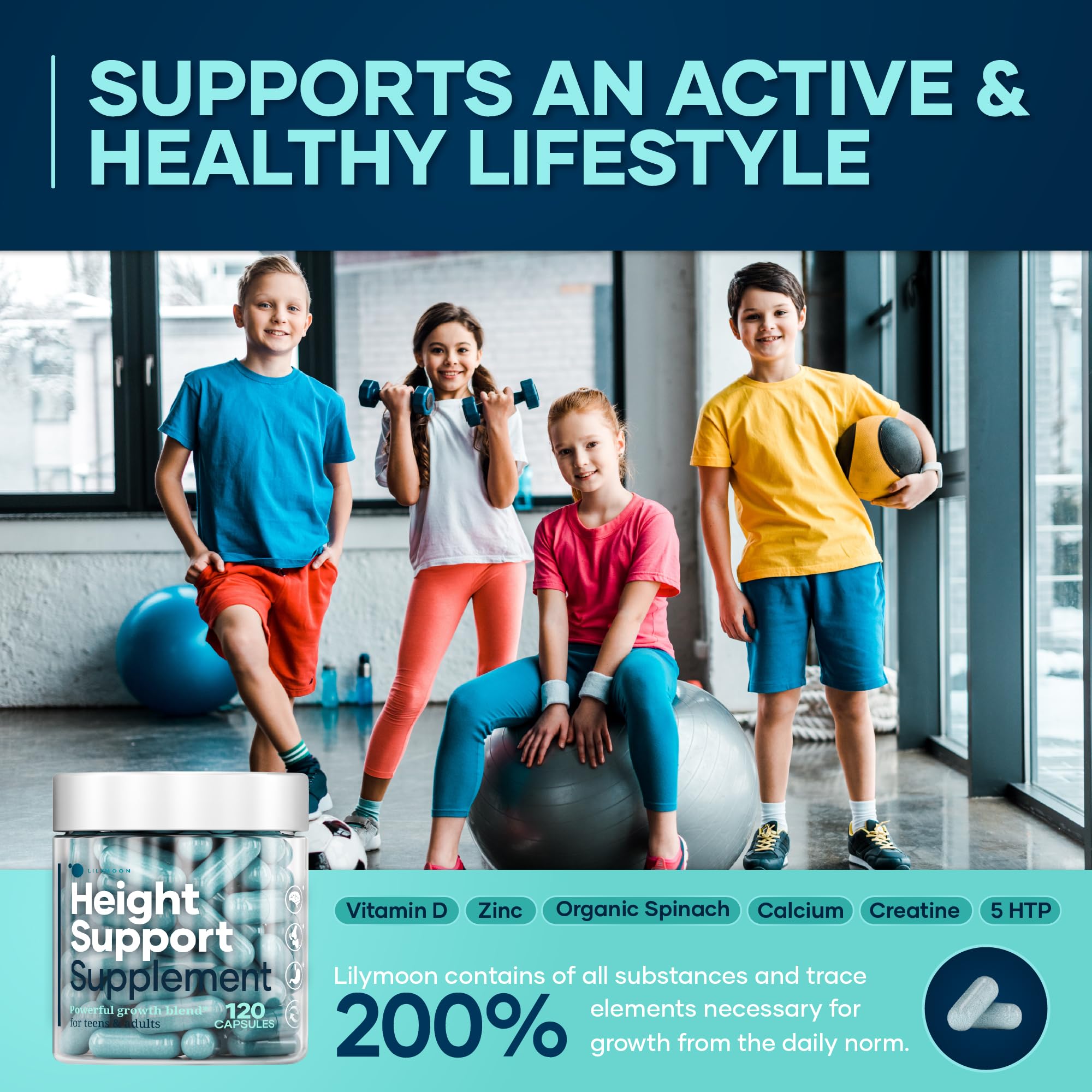LM LILYNUTRAMOON Height & Bone Support Supplement with blue spirulina
