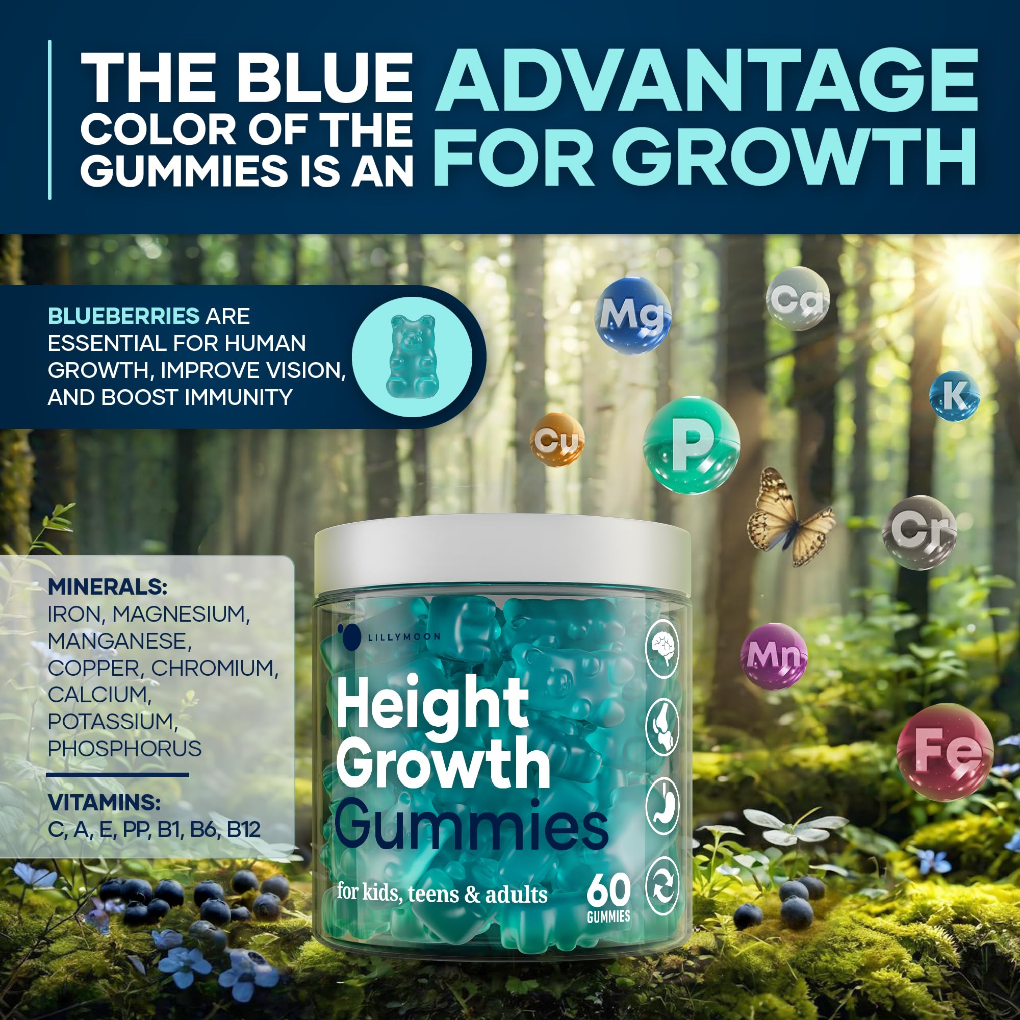 LM LILYNUTRAMOON Height Increase Gummies on a wooden table