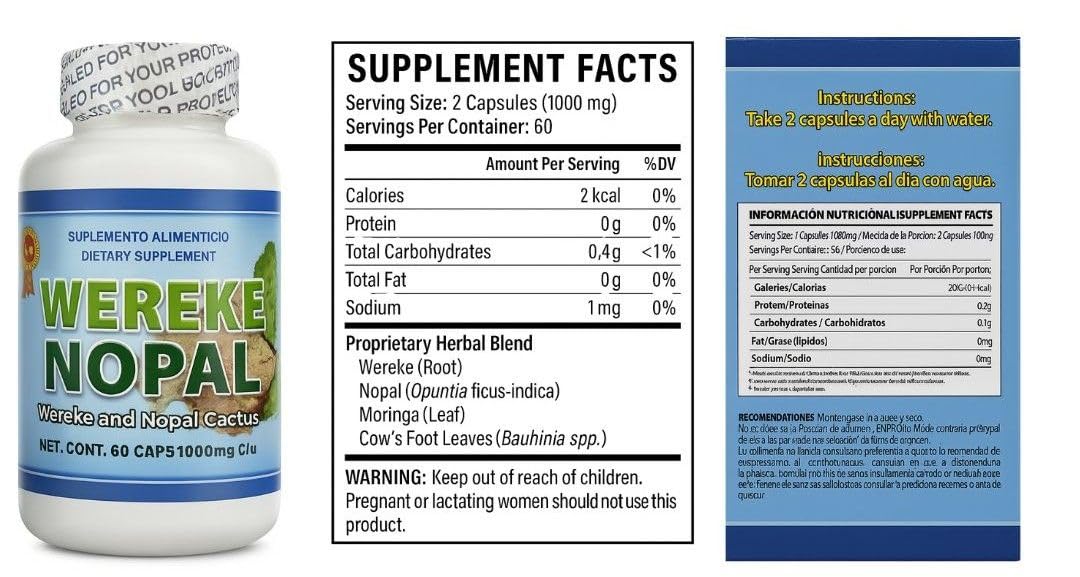 LO+NATURAL Wereke & Nopal Capsules opened bottle