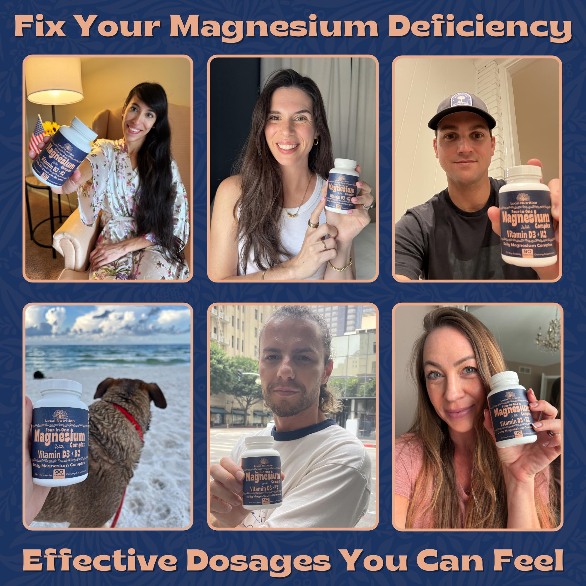 Local Nutrition Magnesium D3 K2 Supplement 90 Capsules back view