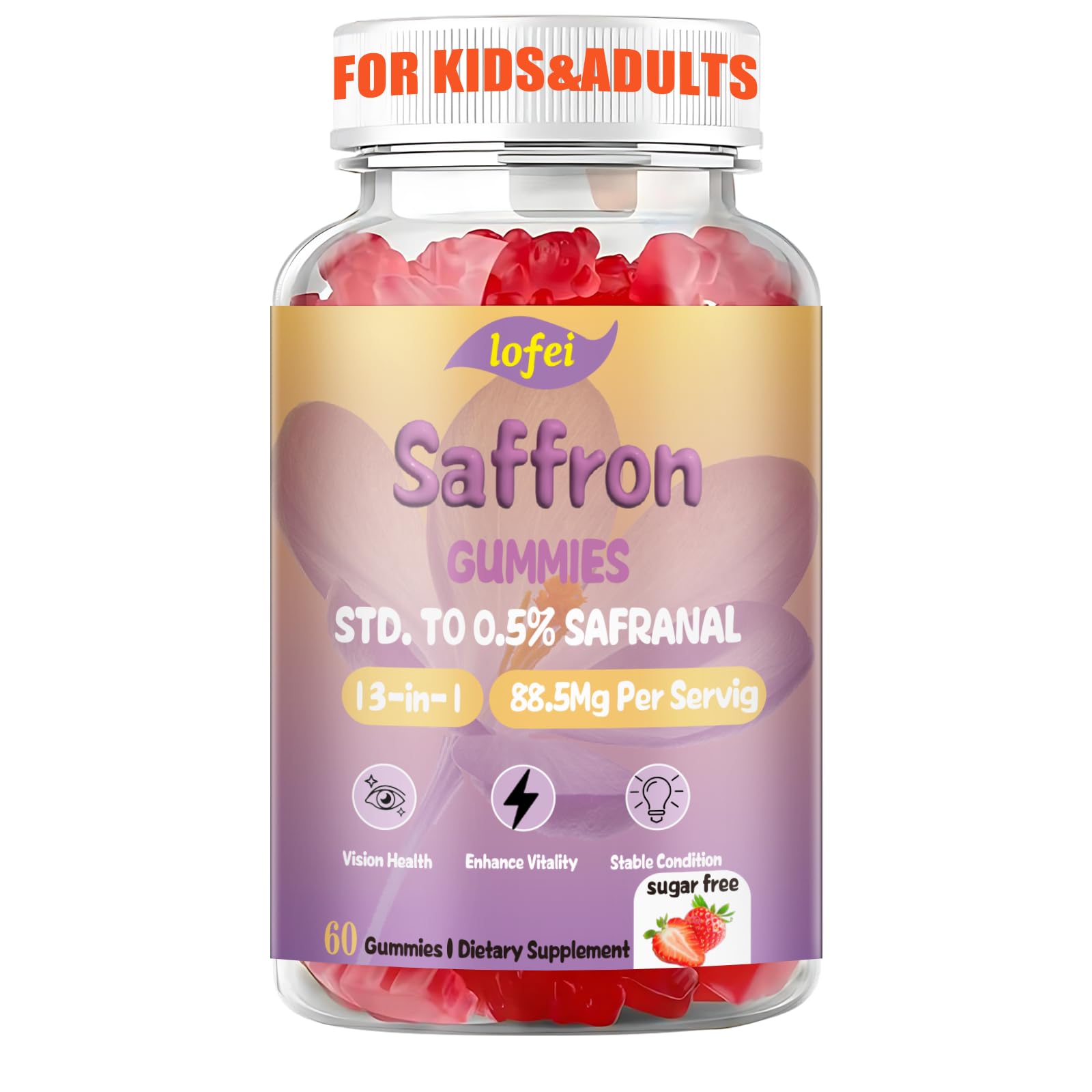 Lofei Saffron Gummies 222g front view with packaging