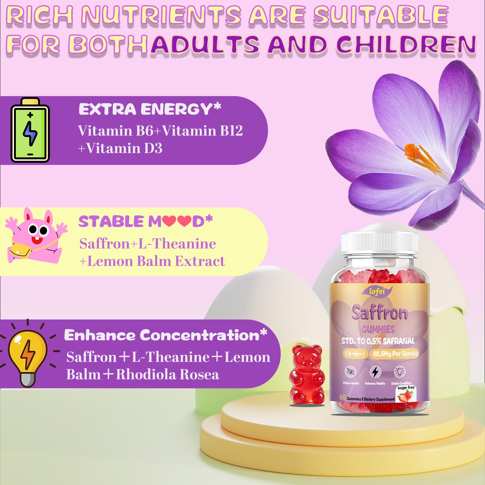 Lofei Saffron Gummies 222g with strawberry flavour