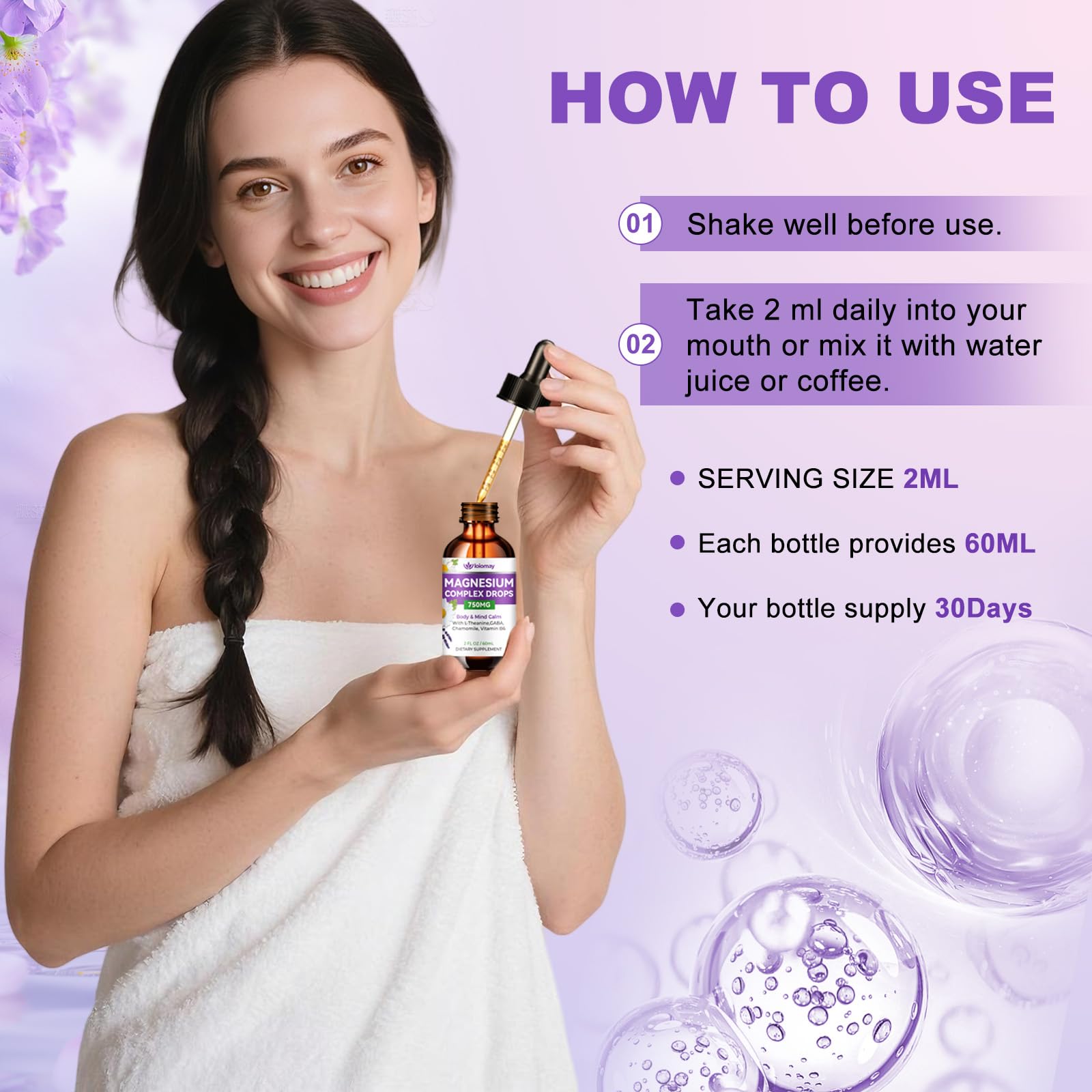 loiomay Magnesium Glycinate Liquid Supplement 50ml lifestyle scene