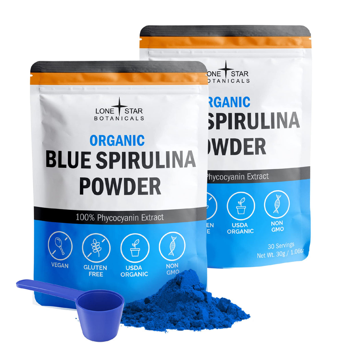 Lone Star Botanicals Organic Blue Spirulina Powder front view packaging