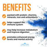 Lone Star Botanicals Organic Blue Spirulina Powder mixed in a smoothie
