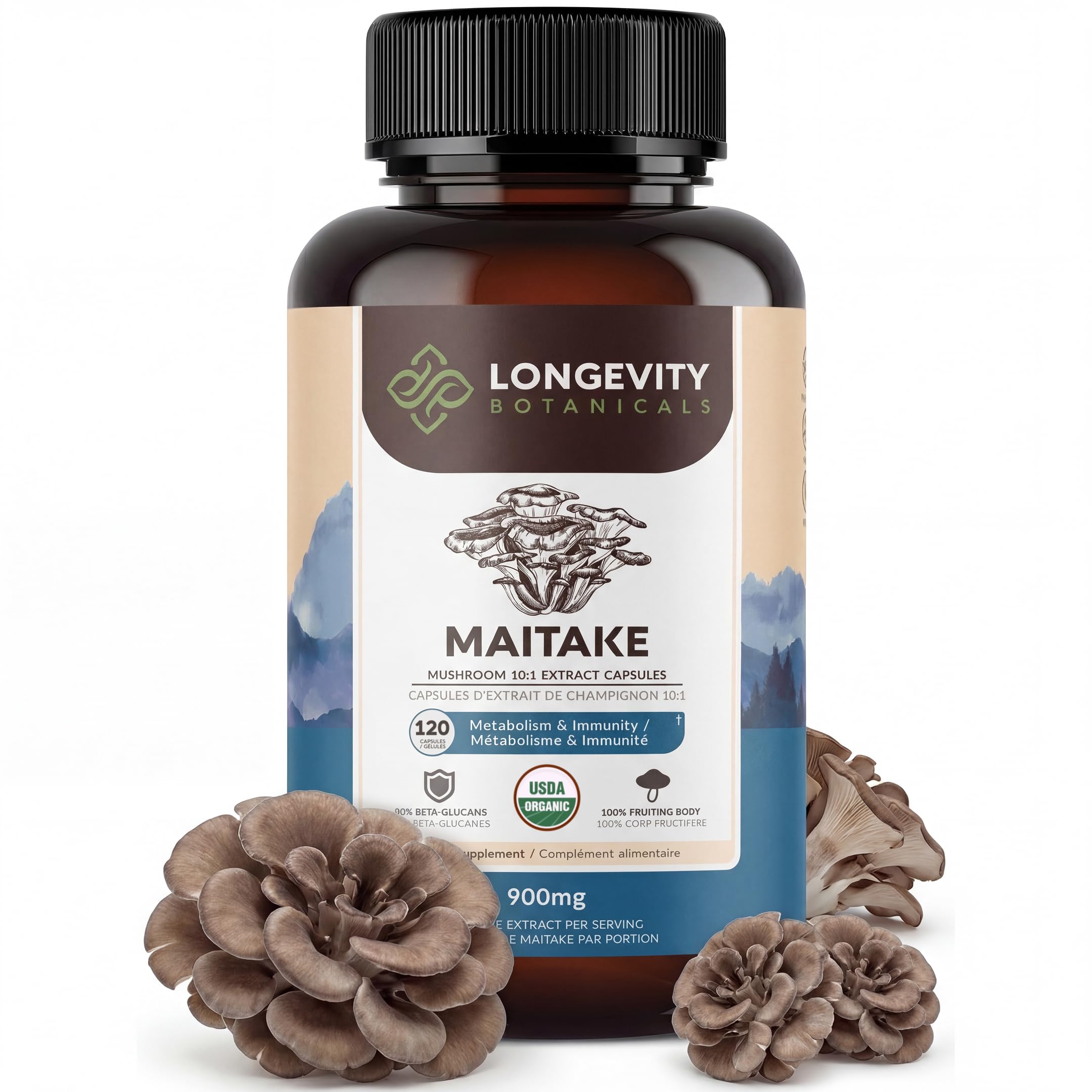 Longevity Botanicals Maitake Mushroom Extract Capsules bottle front view