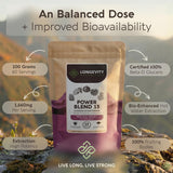 Longevity Botanicals Power 15 Mushroom Blend ingredients list