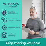 LongLifeNutri Alpha GPC 600mg Choline Supplement with premium pill organizer