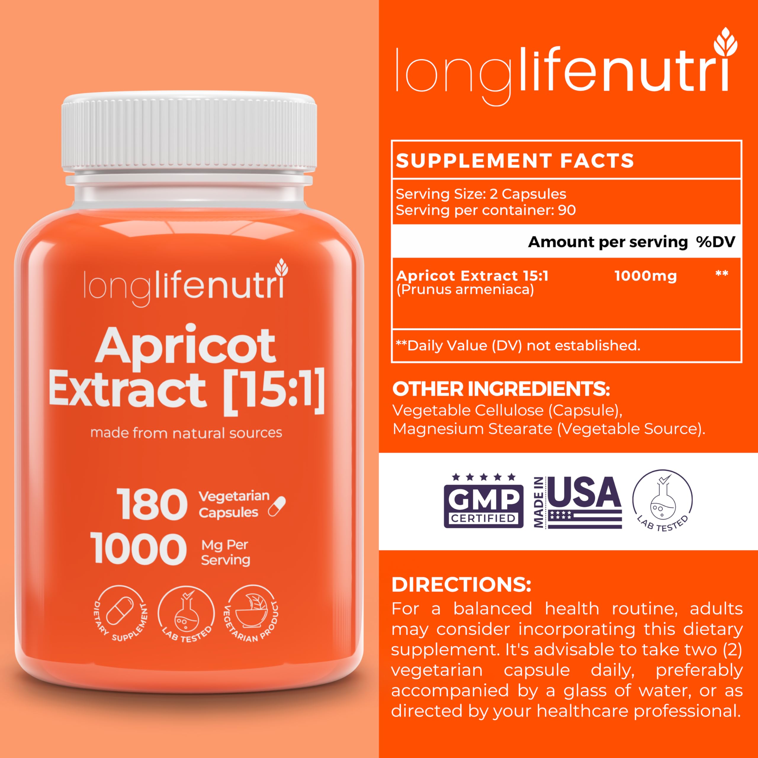 LongLifeNutri Apricot Extract 1000mg capsule close-up
