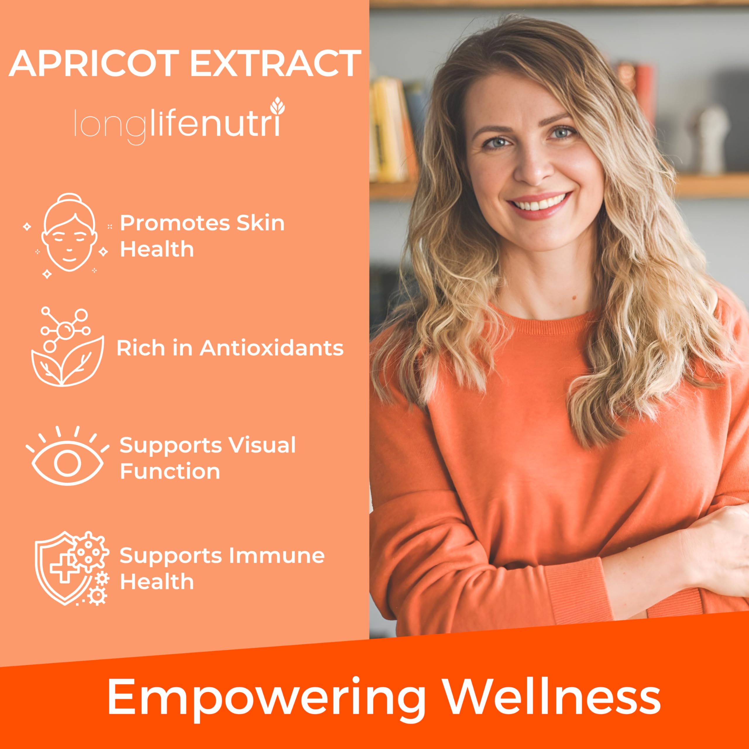 LongLifeNutri Apricot Extract 1000mg capsule on a wooden table