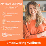 LongLifeNutri Apricot Extract 1000mg capsule on a wooden table