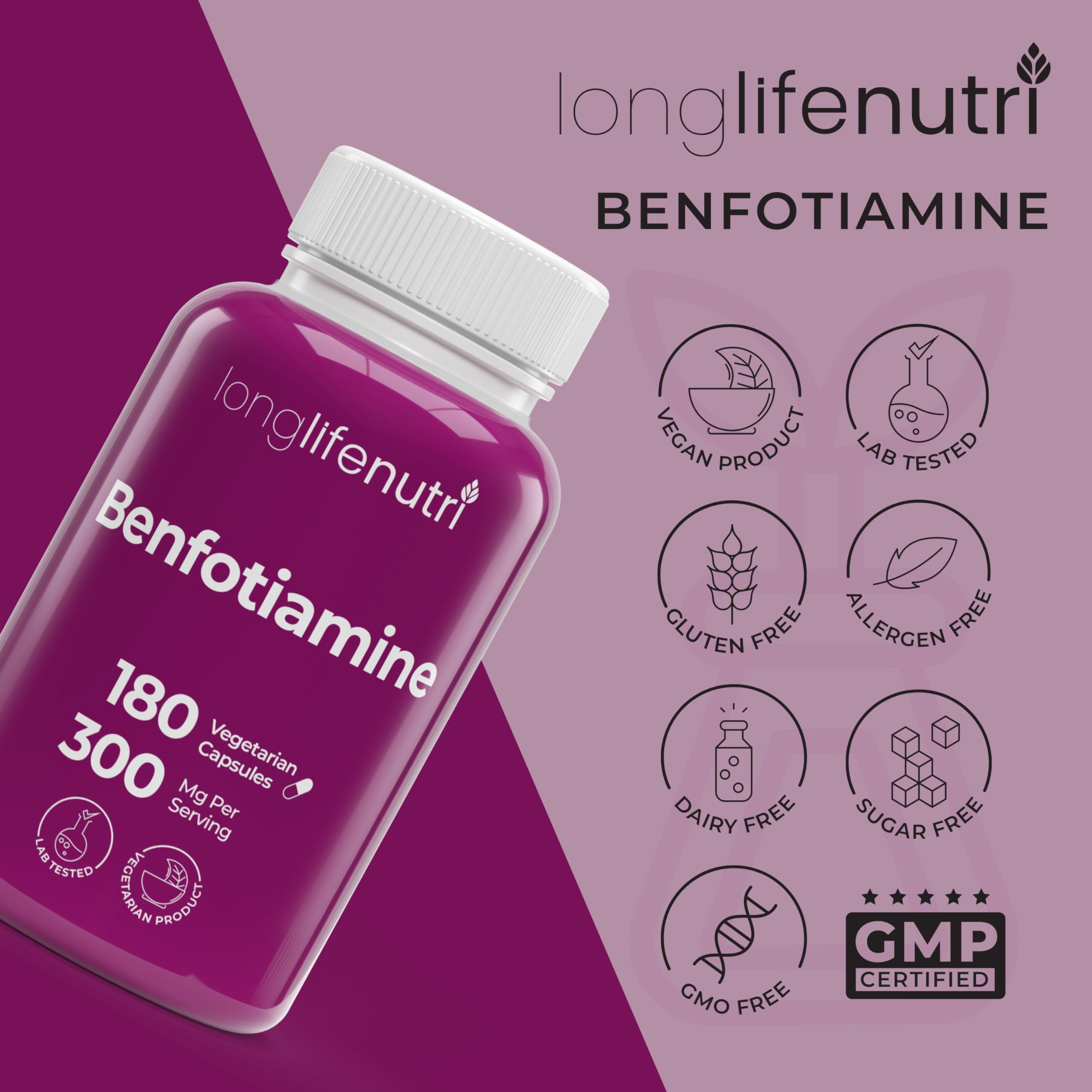 LongLifeNutri Benfotiamine bottle with dimensions