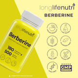 LongLifeNutri Berberine HCL 500mg Capsules with a measuring spoon