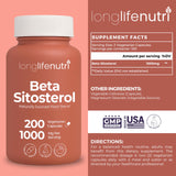 LongLifeNutri Beta Sitosterol 200 capsules side view