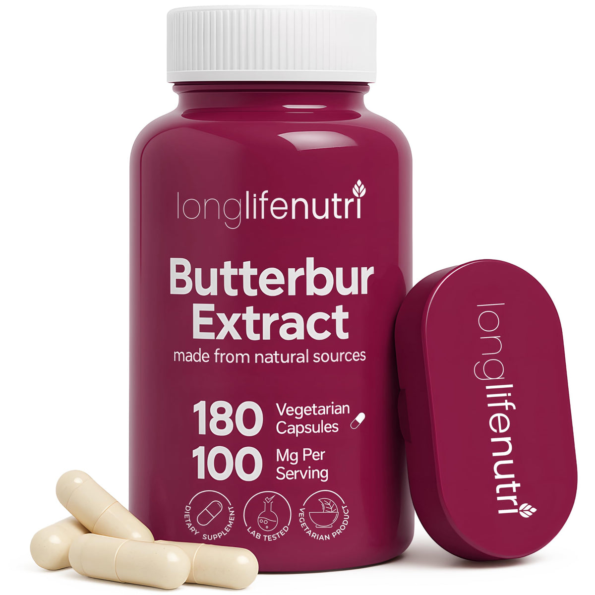 LongLifeNutri Butterbur Extract 180 capsules front view