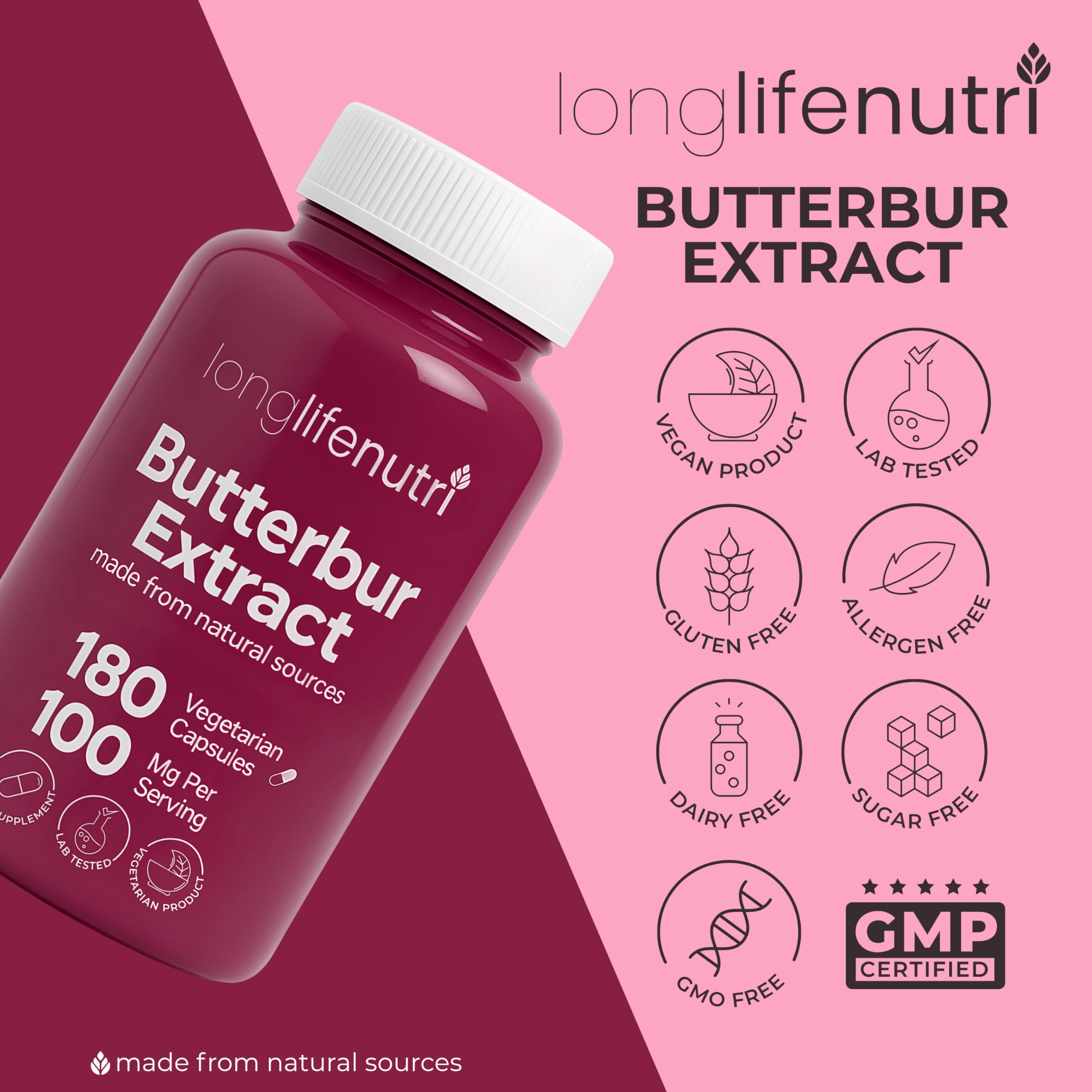 LongLifeNutri Butterbur Extract capsules in a smart pill case