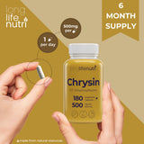 LongLifeNutri Chrysin 500mg capsules showing dosage