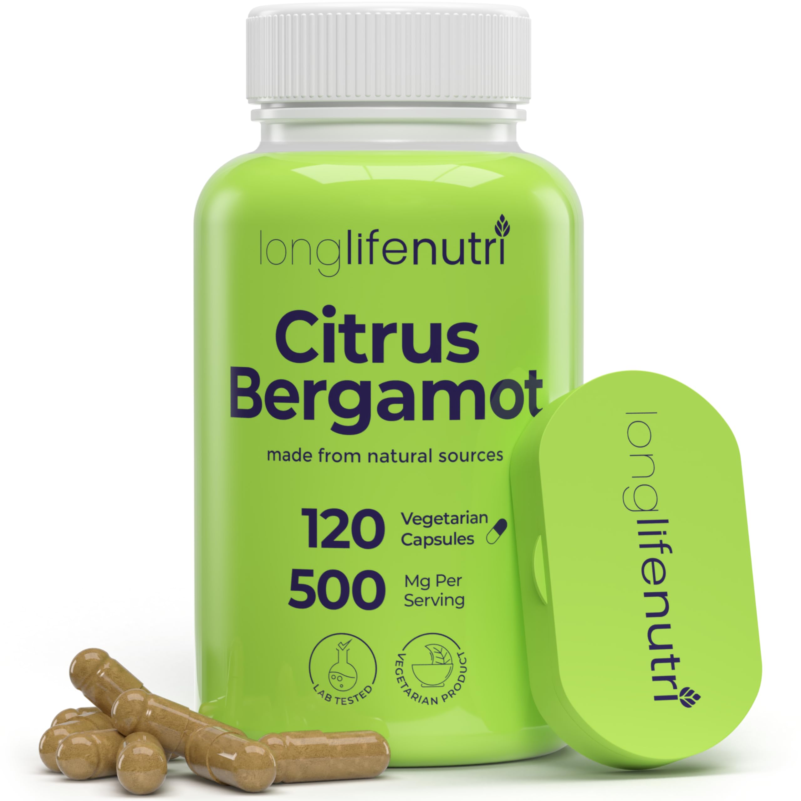 LongLifeNutri Citrus Bergamot 500mg Capsules front view