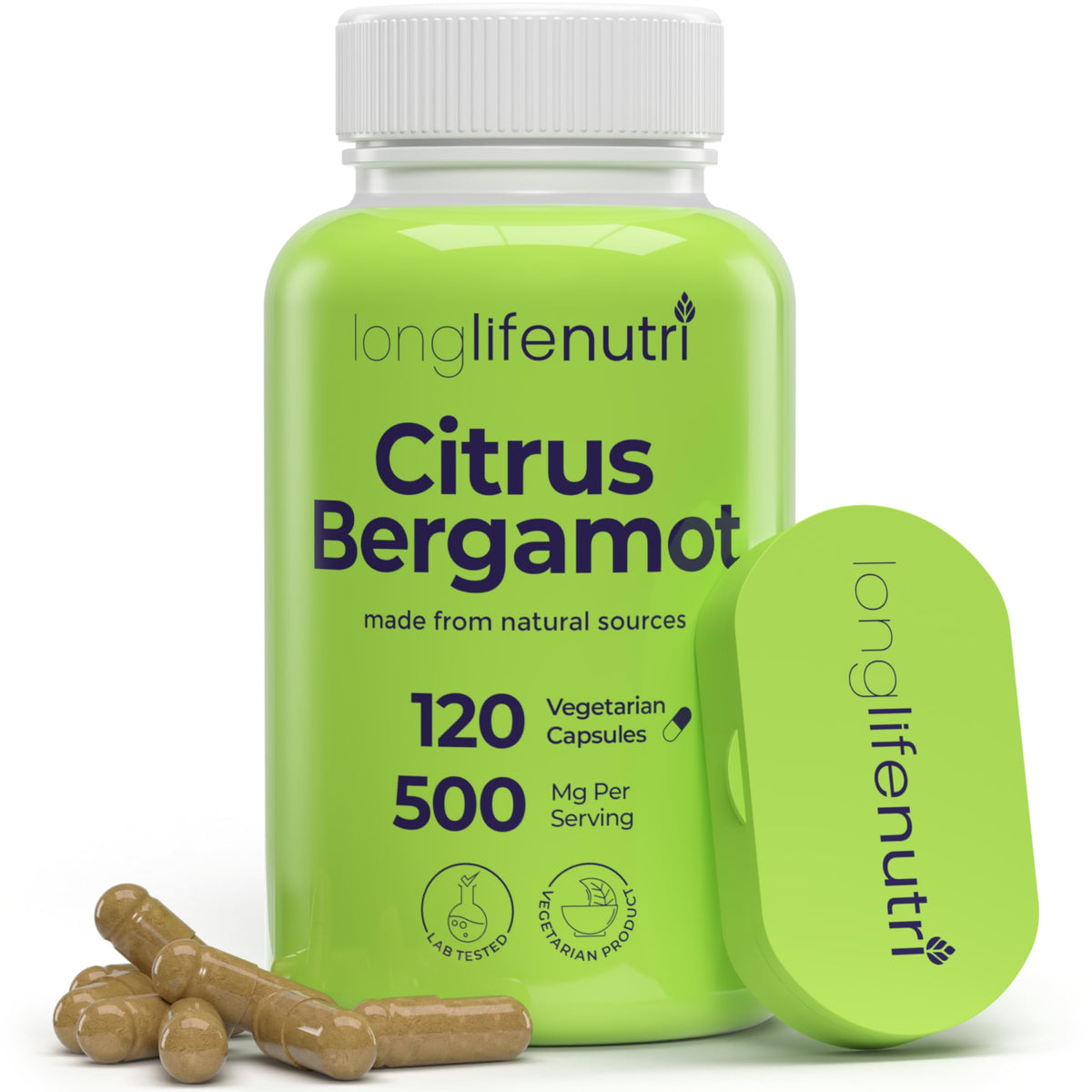 LongLifeNutri Citrus Bergamot 500mg Capsules front view