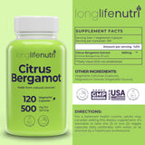 LongLifeNutri Citrus Bergamot 500mg Capsules side view