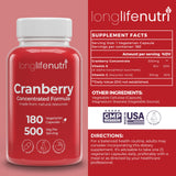 LongLifeNutri Cranberry Supplement 500mg 180 Capsules side view