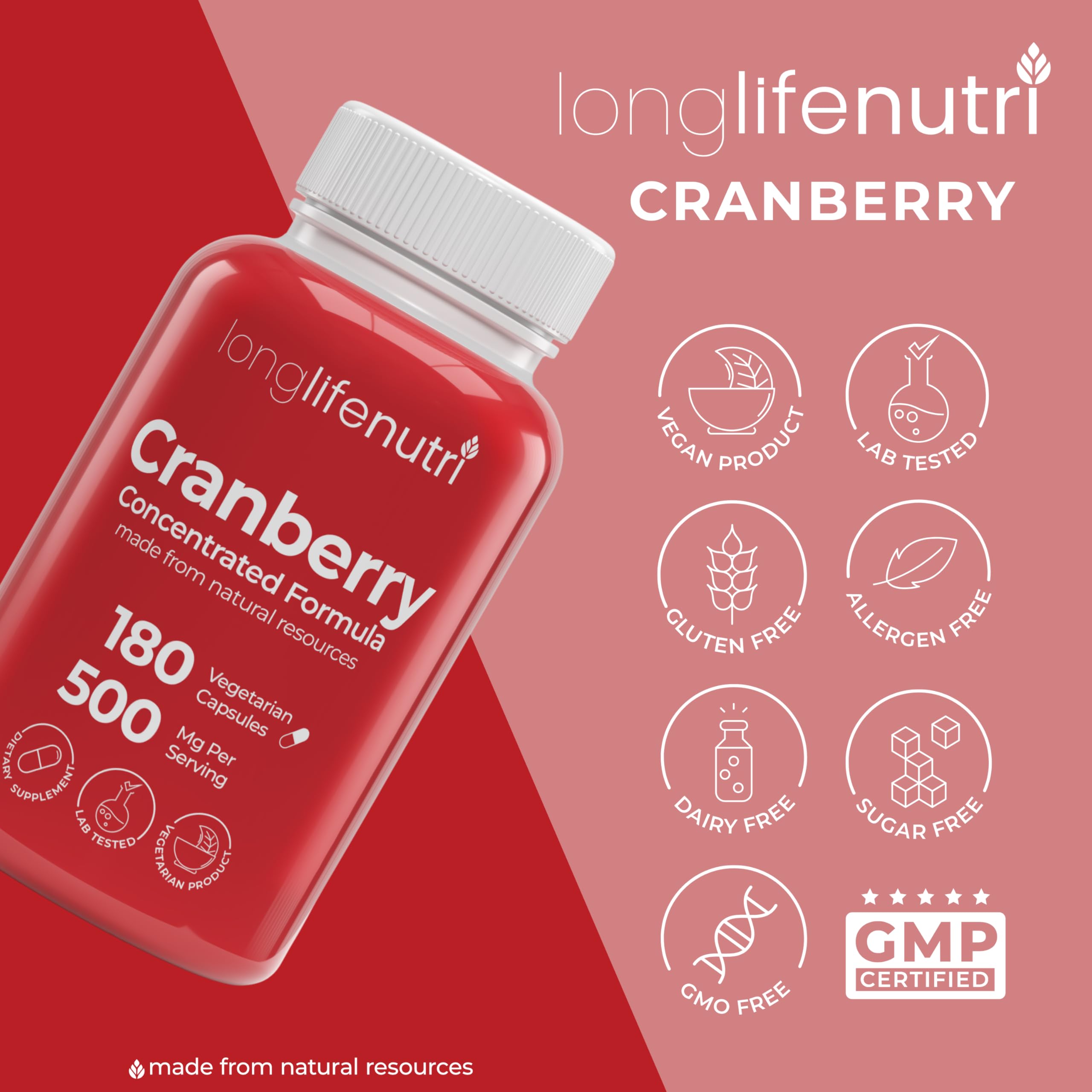 LongLifeNutri Cranberry Supplement packaging dimensions