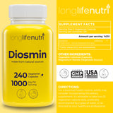 LongLifeNutri Diosmin Supplement 240 capsules bottle