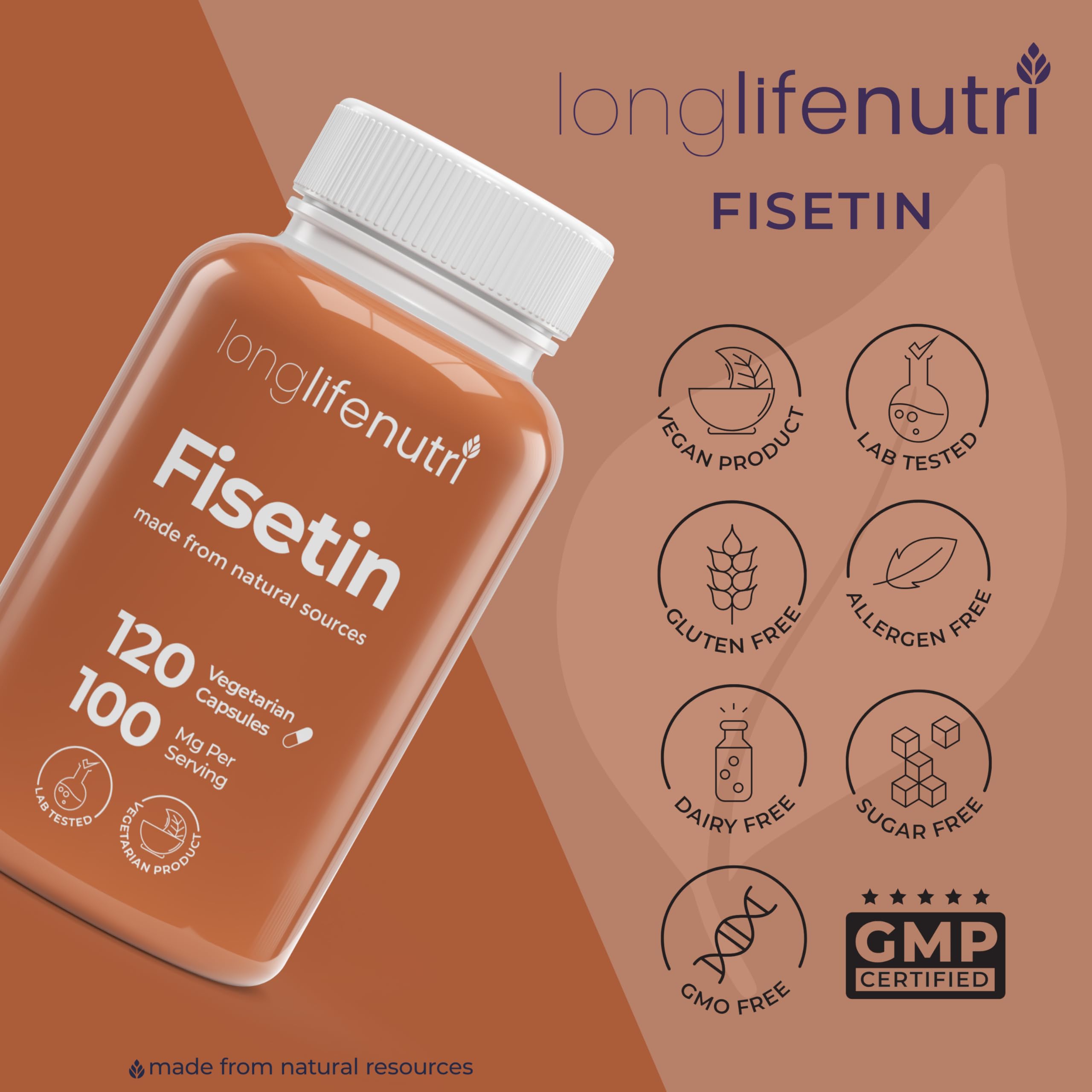 LongLifeNutri Fisetin Capsules with measuring spoon