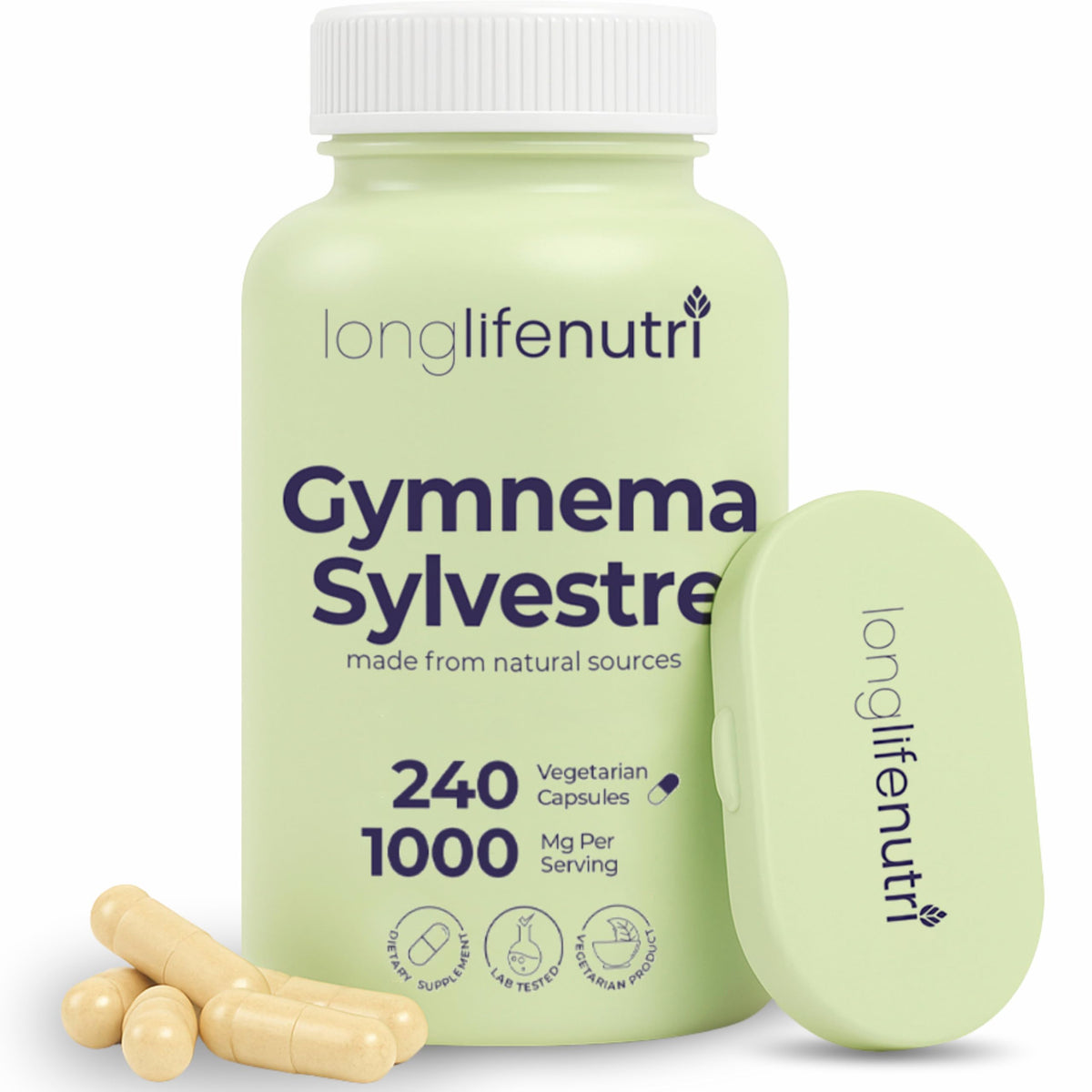 LongLifeNutri Gymnema Sylvestre Extract 240 vegan capsules front view