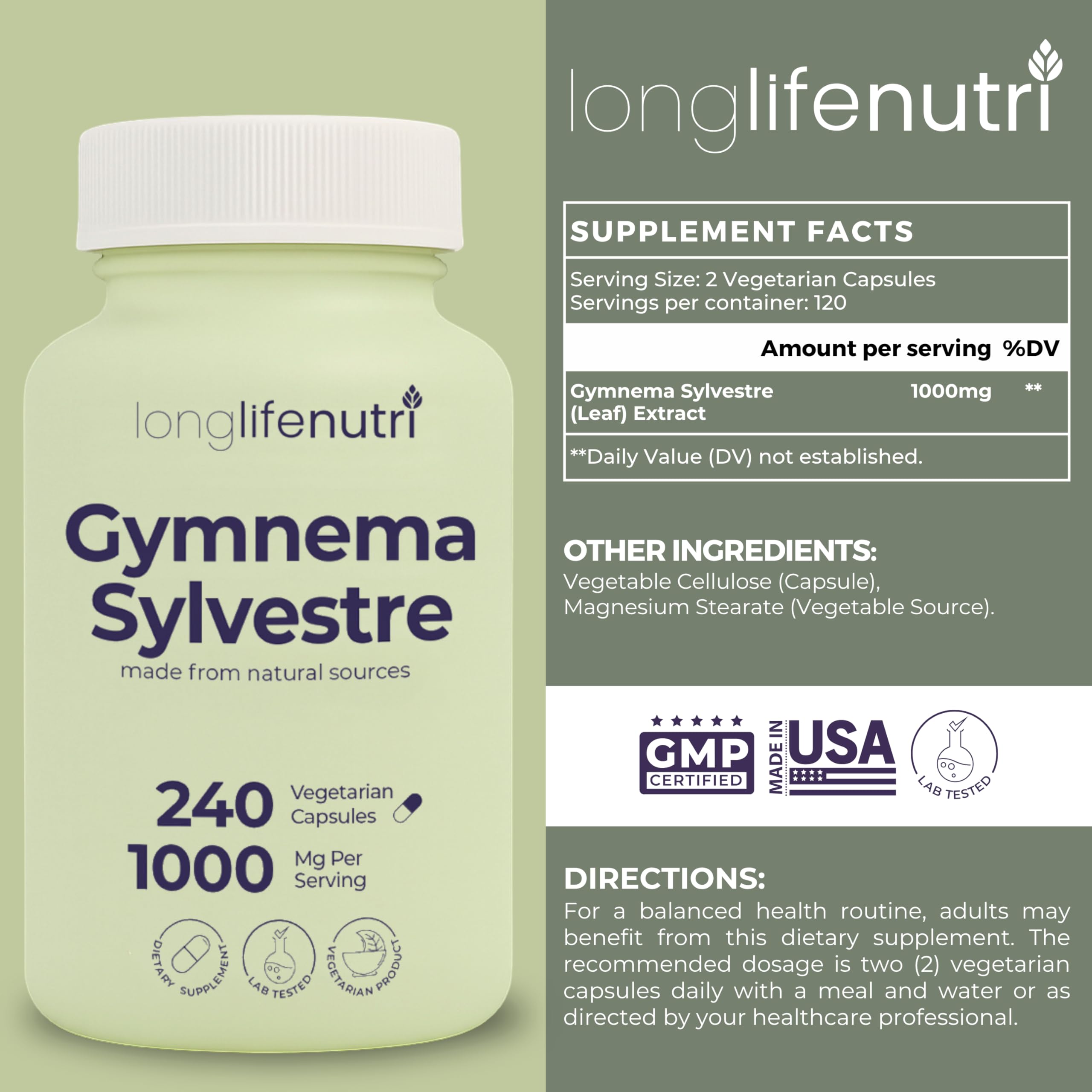 LongLifeNutri Gymnema Sylvestre Extract bottle with label