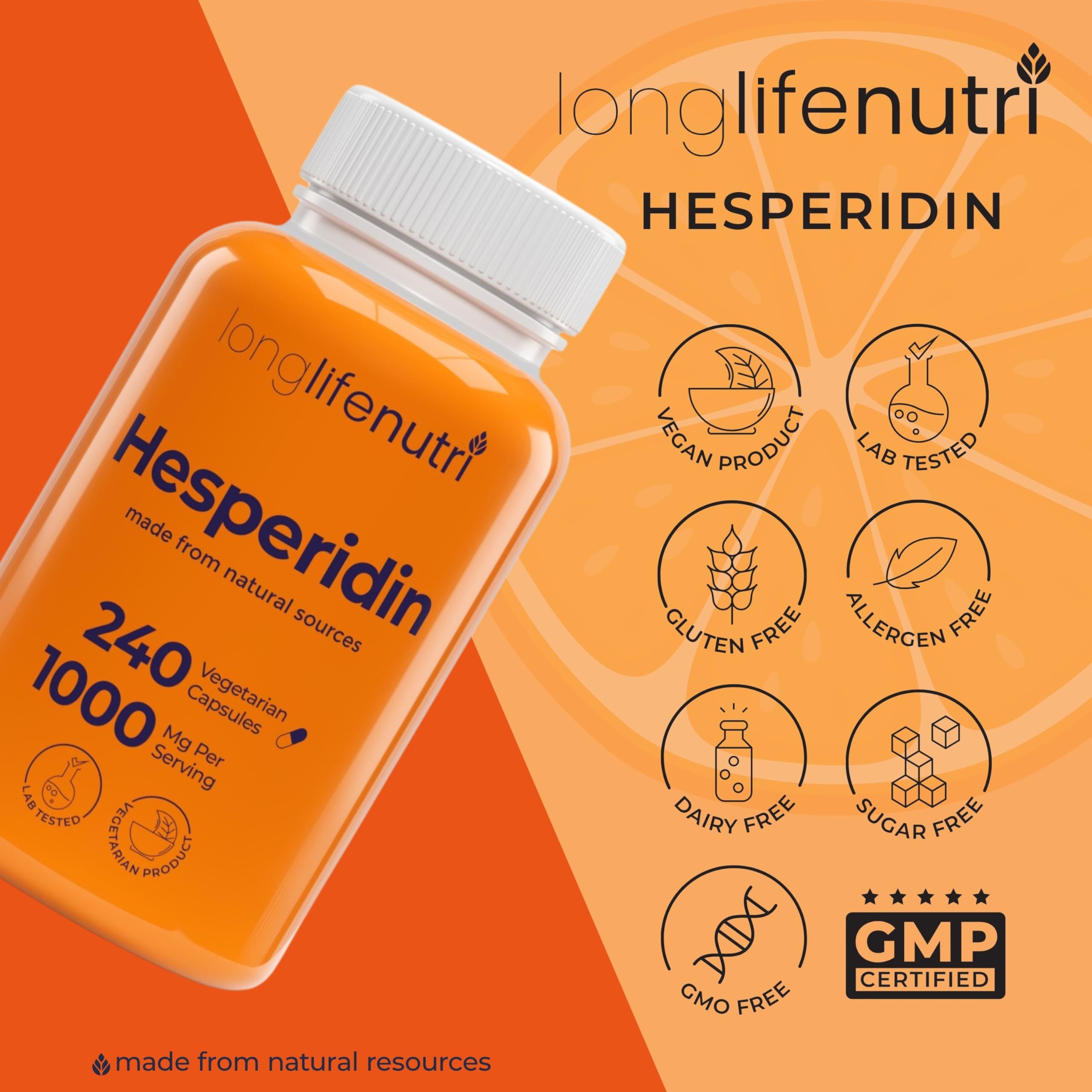 LongLifeNutri Hesperidin Supplement bottle back view