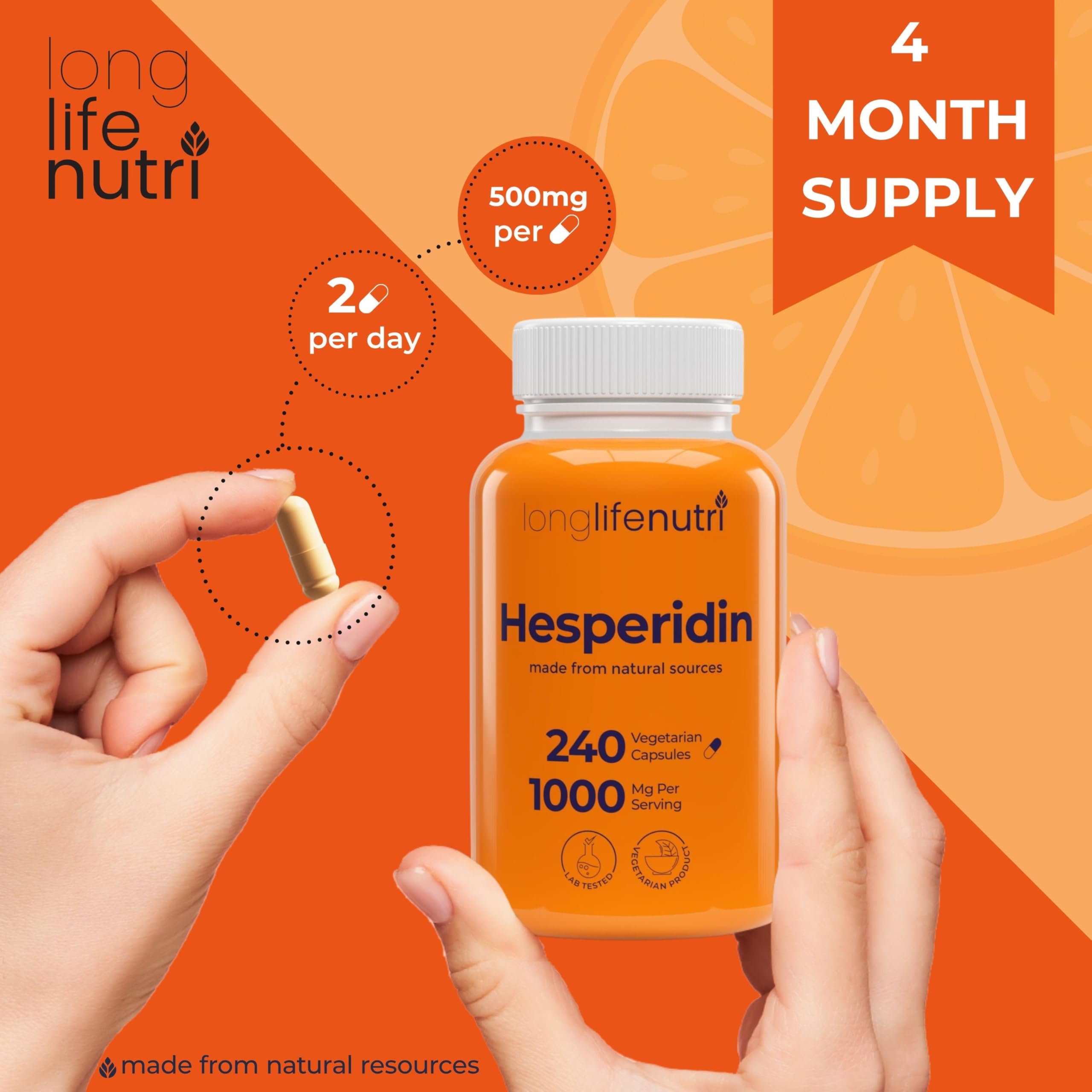 LongLifeNutri Hesperidin Supplement with complimentary pill organizer