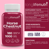 LongLifeNutri Horse Chestnut 500mg bottle side view