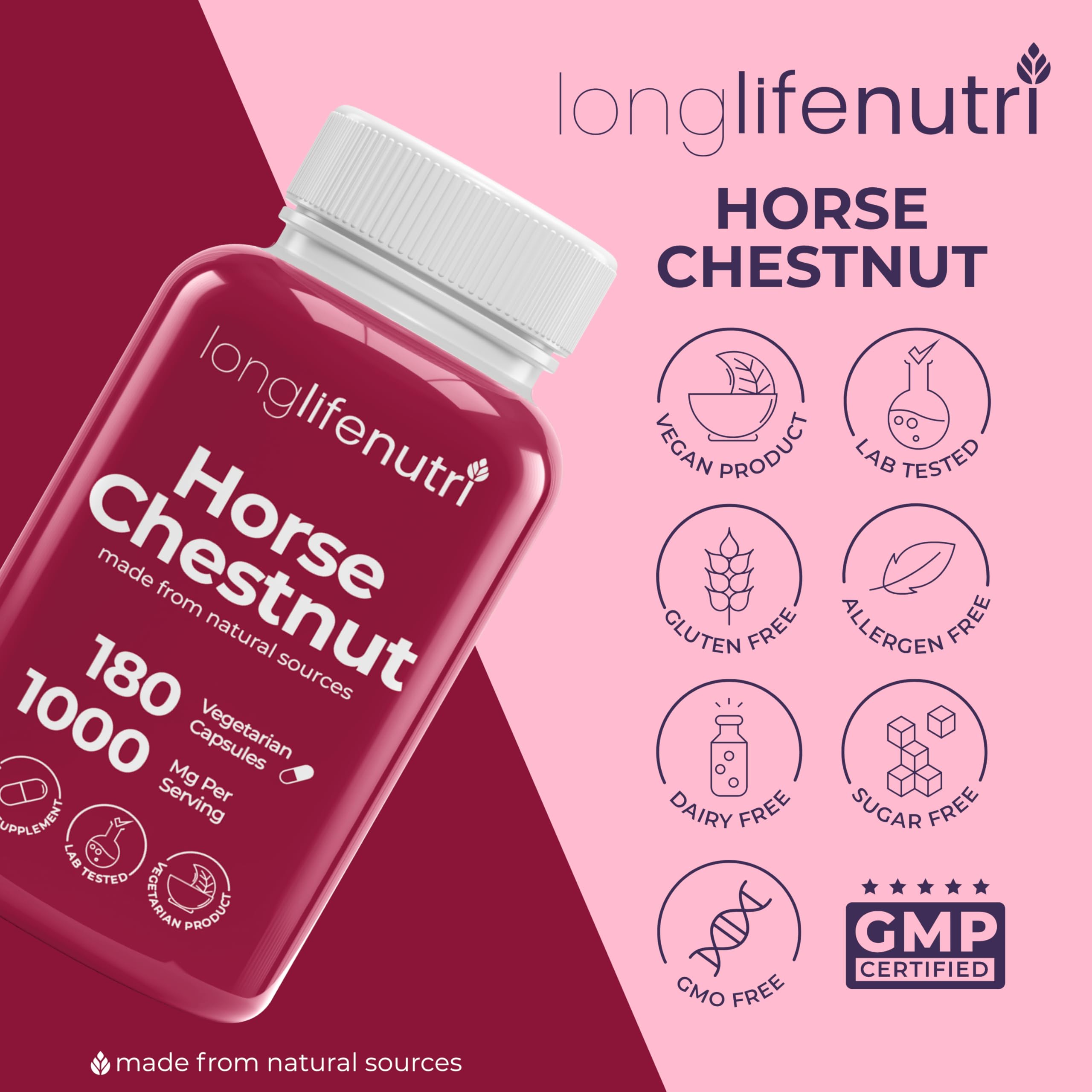 LongLifeNutri Horse Chestnut capsule being held in hand