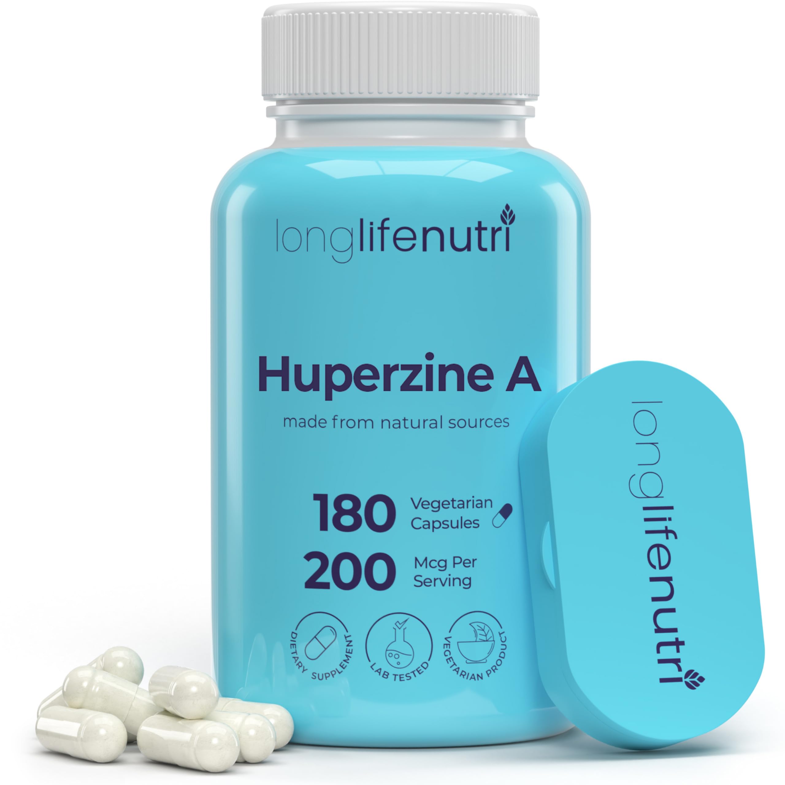 LongLifeNutri Huperzine A Nootropic Supplement 180 Capsules front view
