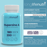 LongLifeNutri Huperzine A Nootropic Supplement bottle side view