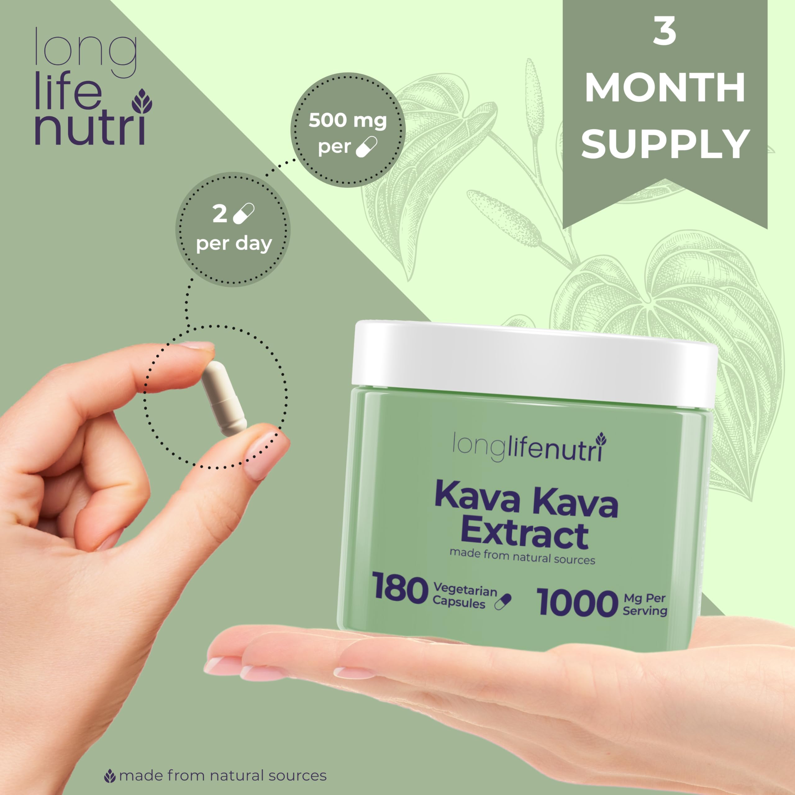 LongLifeNutri Kava Kava Capsules 1000mg ingredients list