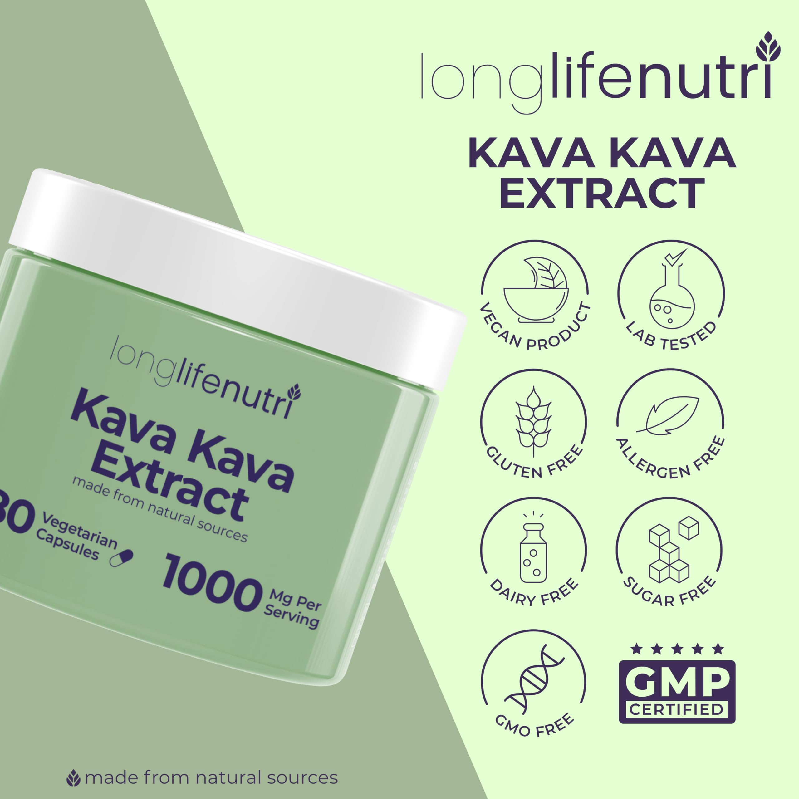 LongLifeNutri Kava Kava Capsules 1000mg with measuring spoon