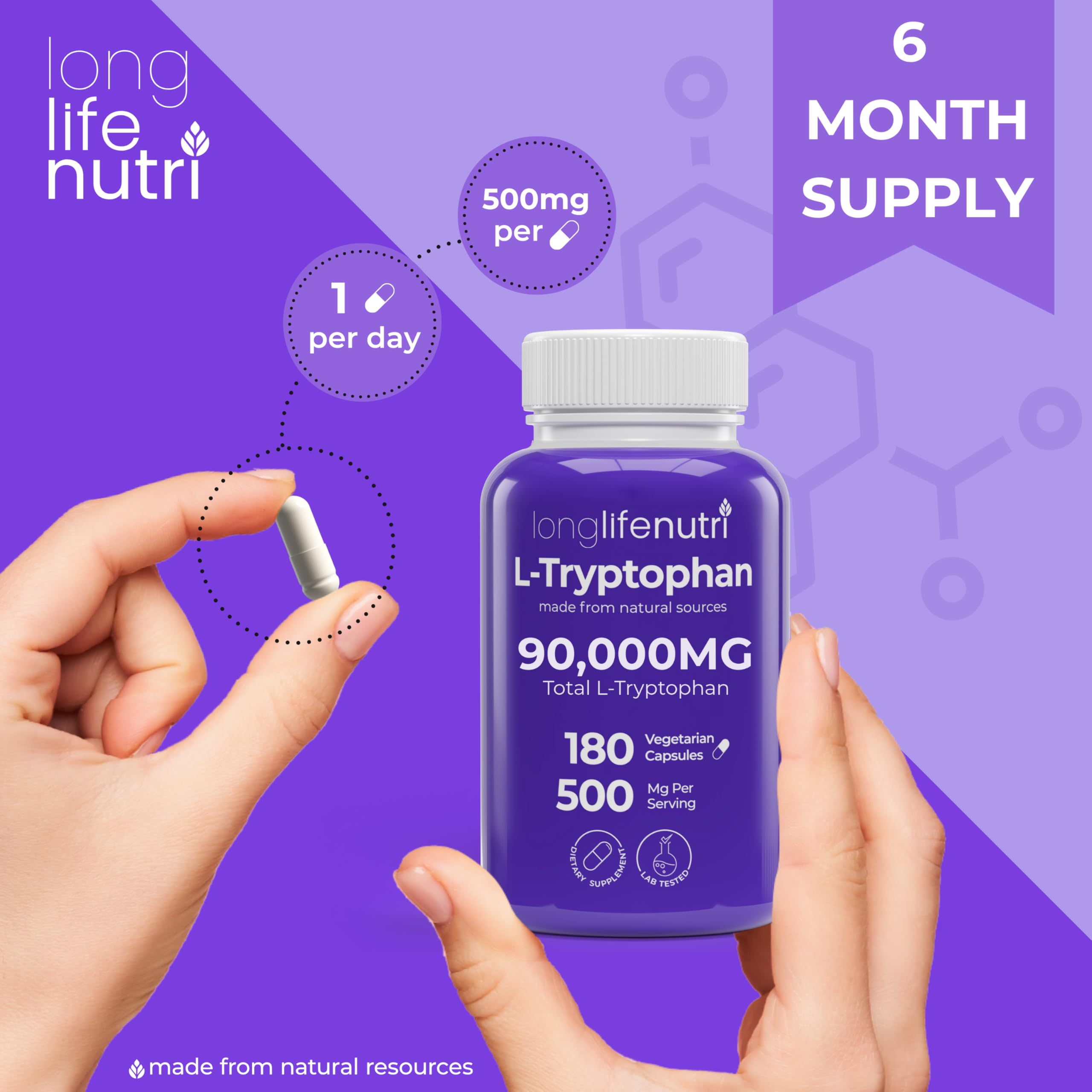 LongLifeNutri L-Tryptophan 500mg ingredients list