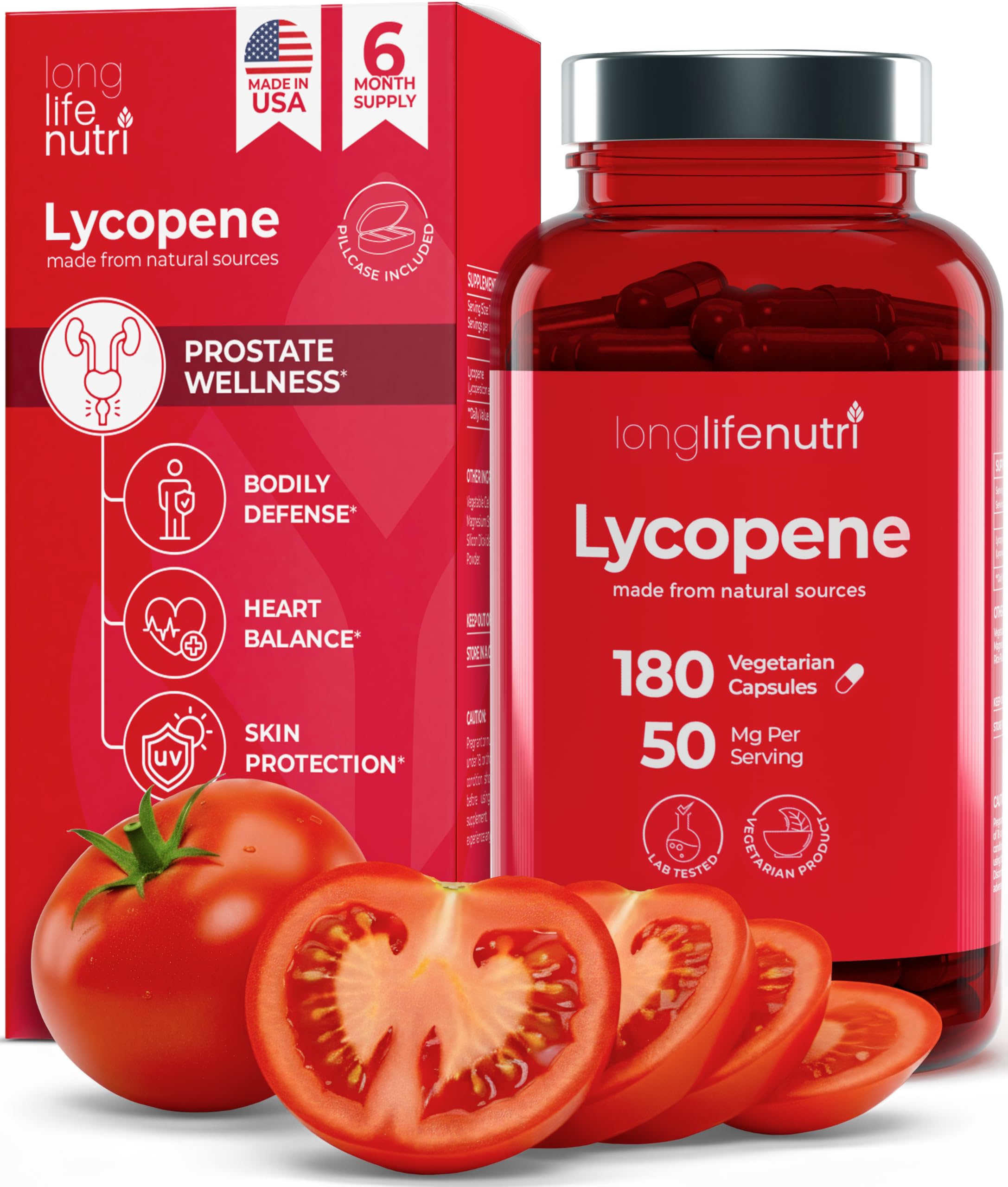 LongLifeNutri Lycopene 50mg Capsules front view