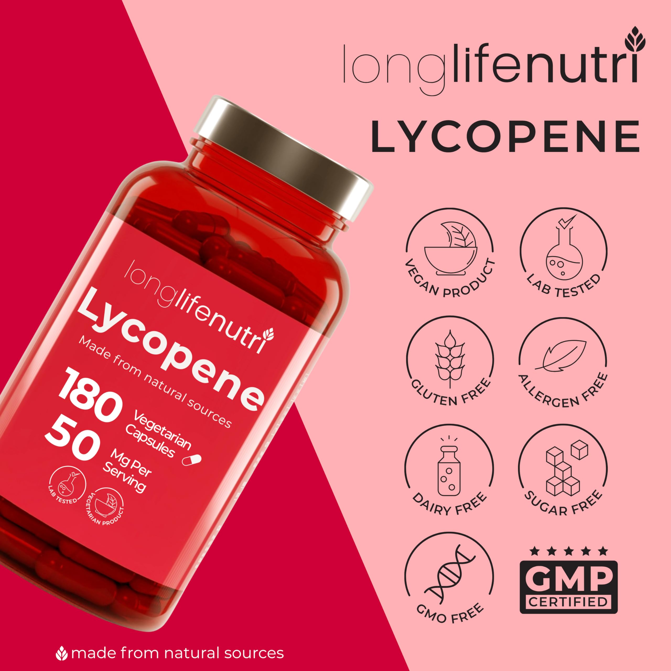 LongLifeNutri Lycopene 50mg Capsules with measuring spoon