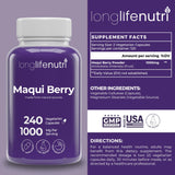 LongLifeNutri Maqui Berry 1000mg Organic Capsules side view