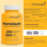 LongLifeNutri Monolaurin Capsules bottle with 200 capsules