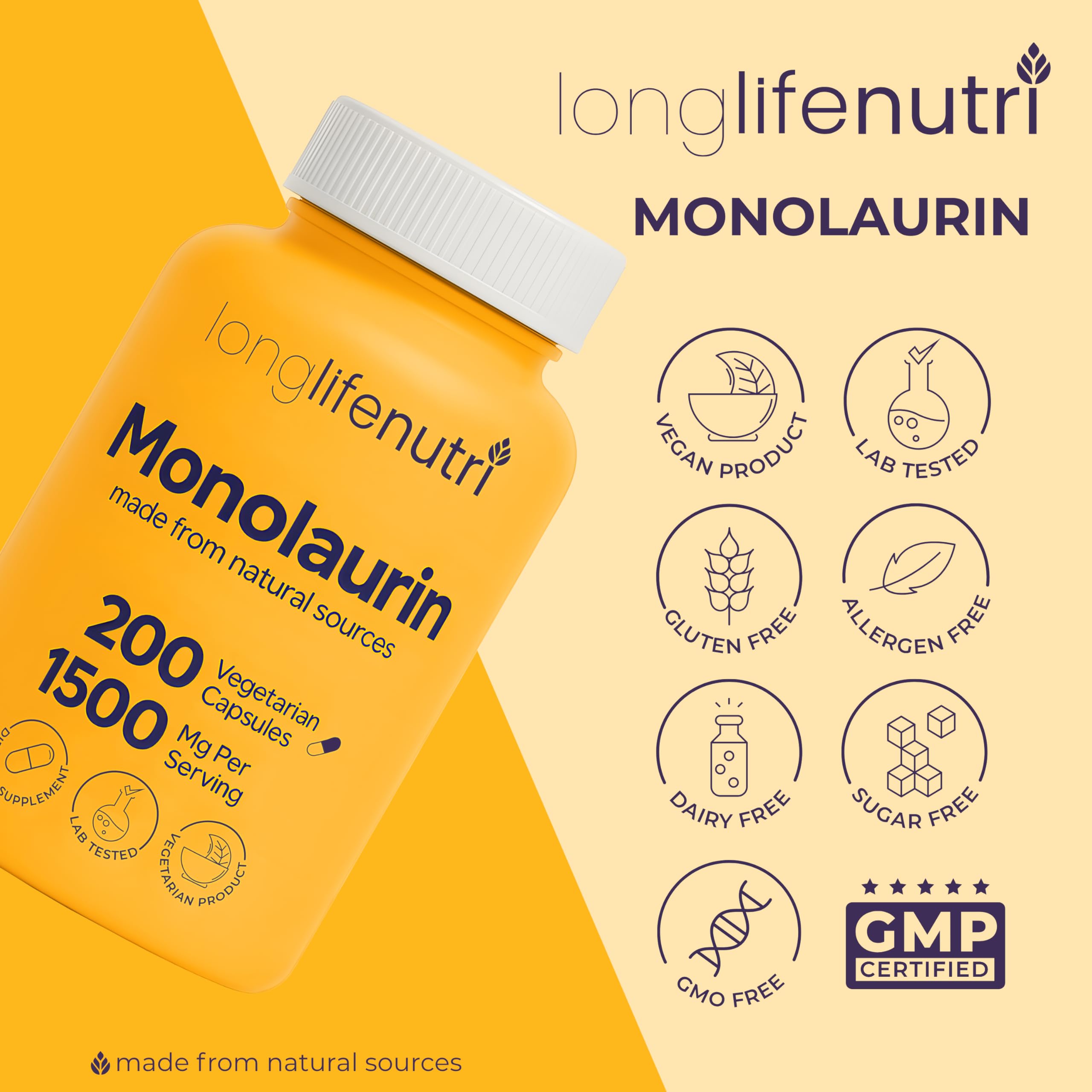 LongLifeNutri Monolaurin Capsules packaging details