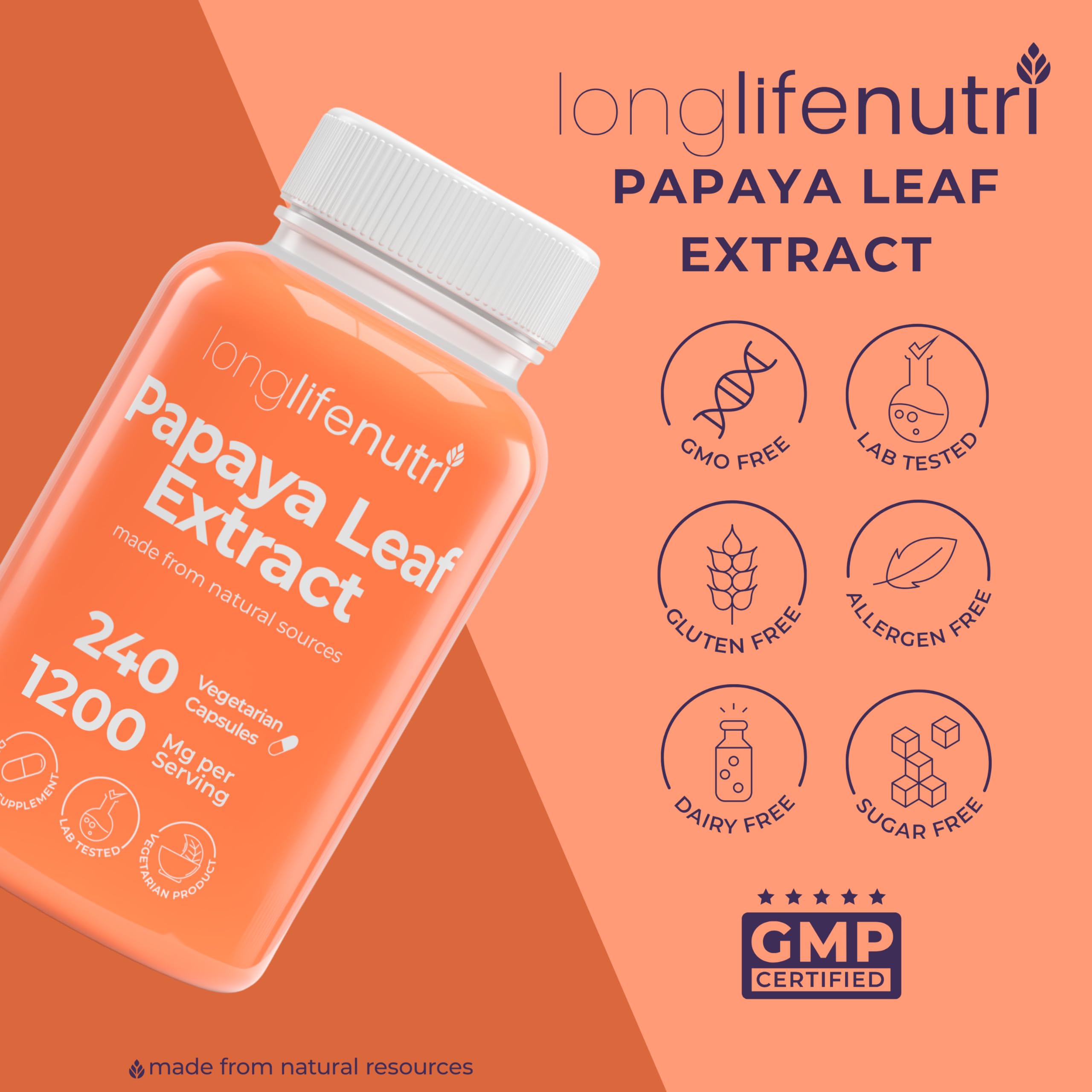 LongLifeNutri Papaya Leaf Extract bottle with measuring spoon