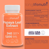 LongLifeNutri Papaya Leaf Extract capsules close-up
