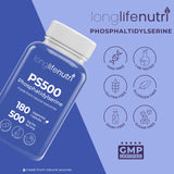 LongLifeNutri Phosphatidylserine Pure 500mg bottle on a wooden table