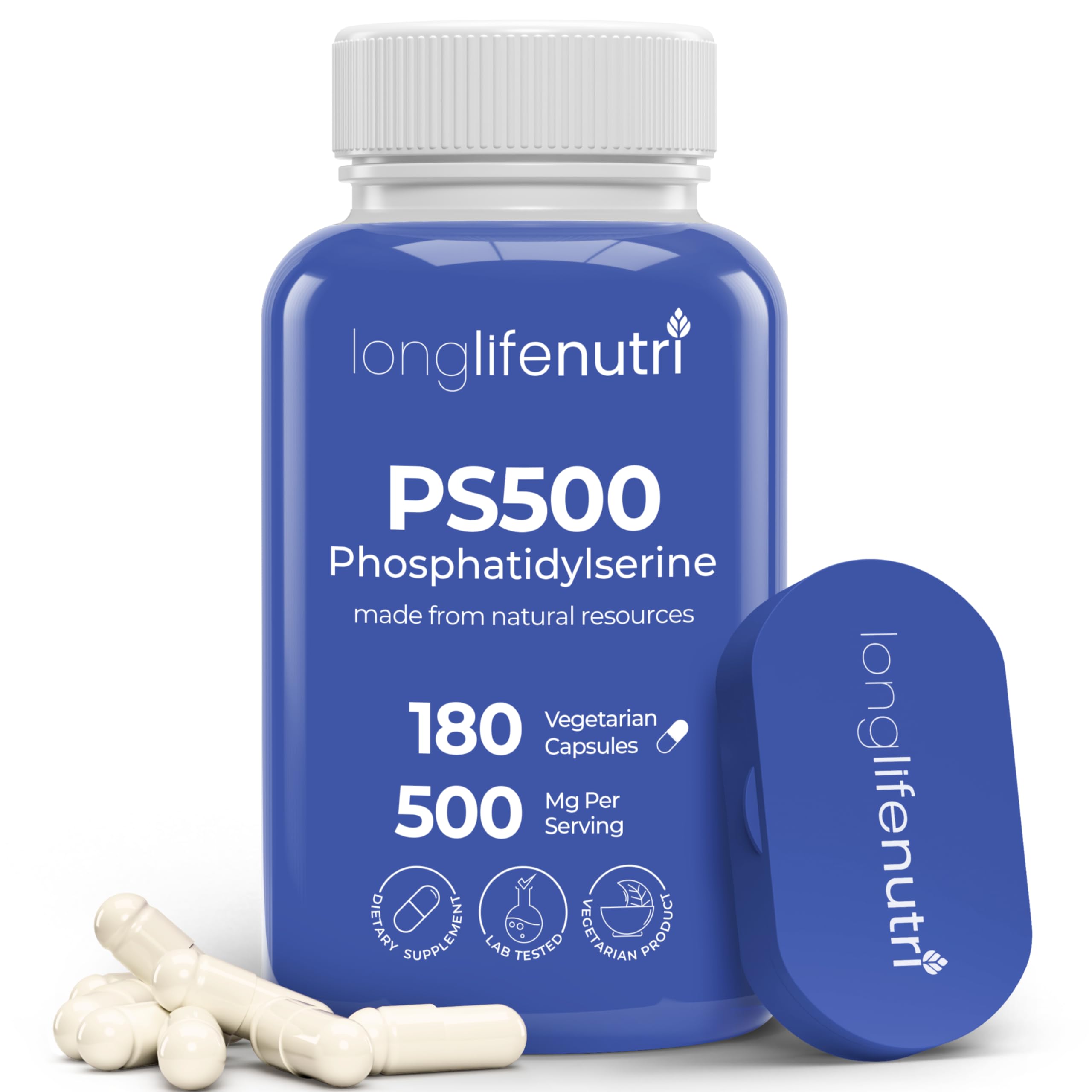 LongLifeNutri Phosphatidylserine Pure 500mg front view of the bottle