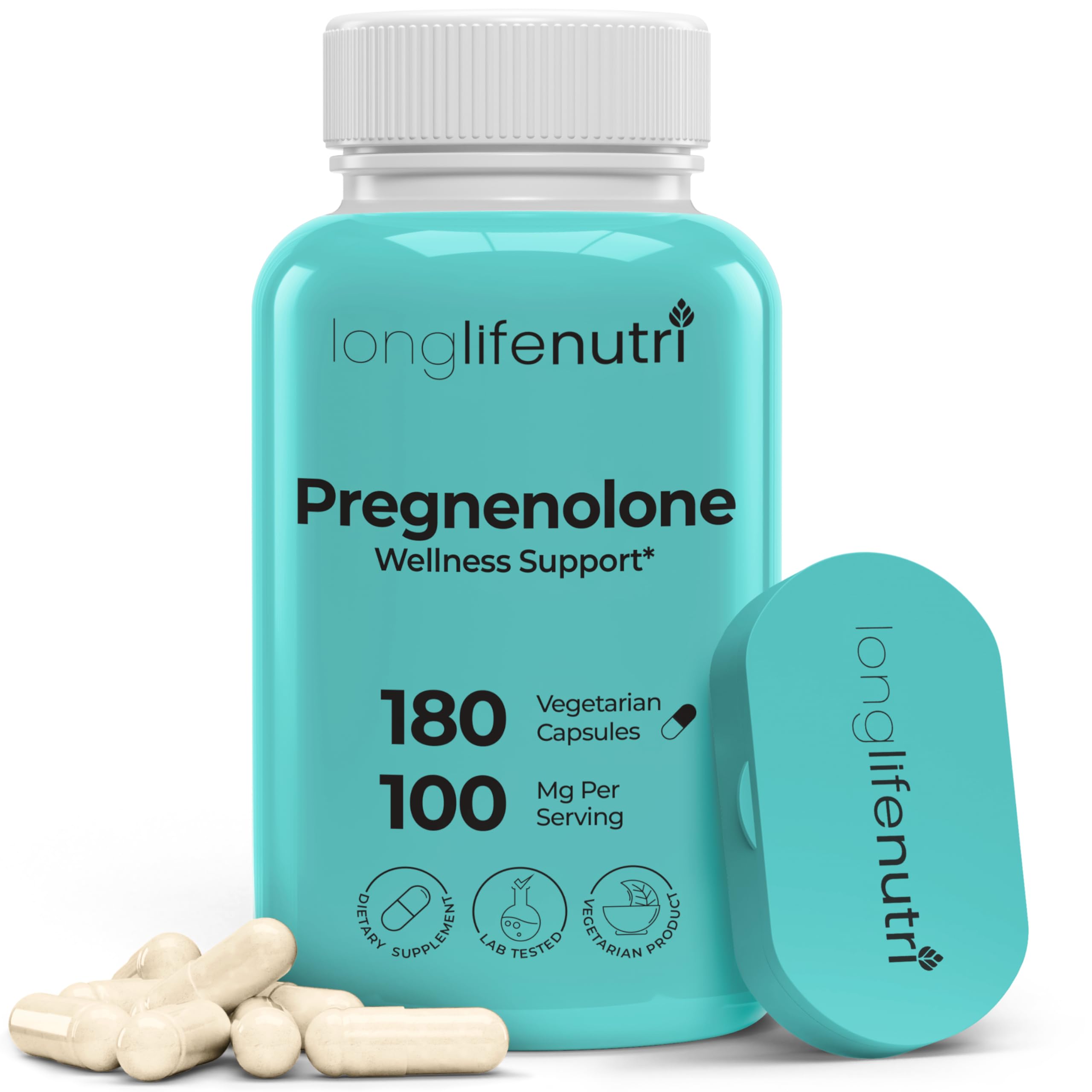 LongLifeNutri Pregnenolone 100mg 180 capsules front view
